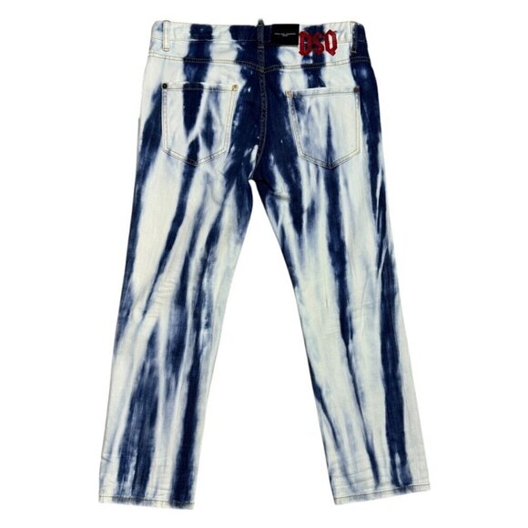 DSQUARED 2 (NWT) Mid Rise Crop Bleach Tie Dye Designer Denim Jeans Size 4 Small - Picture 2 of 7